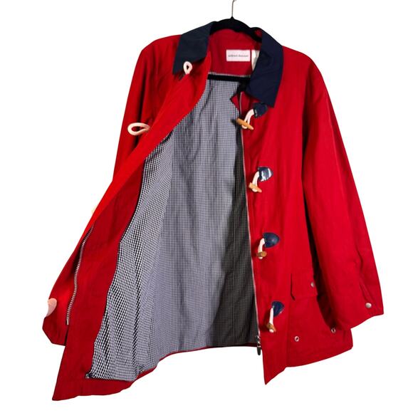 ALFRED DUNNER Coat Jacket 14 Nautical Barn Gingham Lining Toggle & Zip Closure - Picture 2 of 16